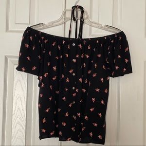 Express Black Print Off The Shoulder Top - Size S